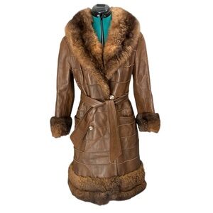 Vintage Women’s Rajac Leathers Canada Brown Leather & Fur Belted Coat Size S-M